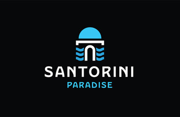Santorini greek island logo icon design template flat vector