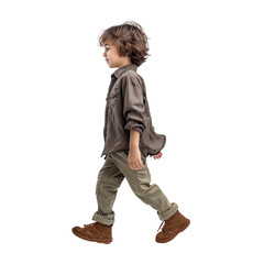 view of a child standing, transparent background, side view boy