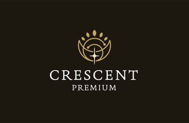 elegant crescent moon logo icon design template flat vector
