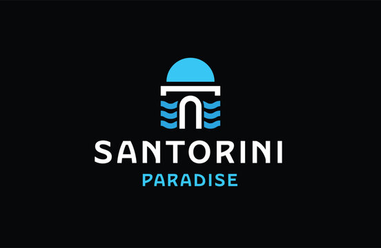 Santorini greek island logo icon design template flat vector
