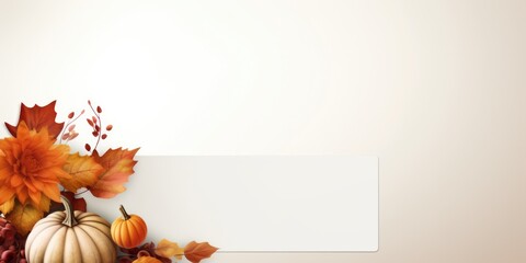 Naklejka na ściany i meble autumnal white background copy space for thanksgiving with pumpkins