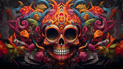 Fotobehang Colorful, decorated skull, human, graffiti, banner. For the day of the dead and Halloween. © Hawk