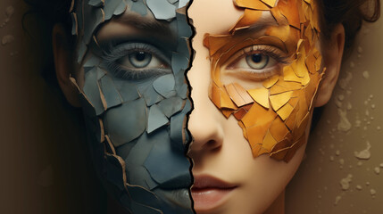 Bipolar and depression, mental health, split personality, mood change concept