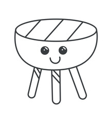 Camping element of set in black line design. The flavors of camping life with a black-outlined BBQ is perfect for projects about cooking up delicious meals in the wilderness. Vector illustration.