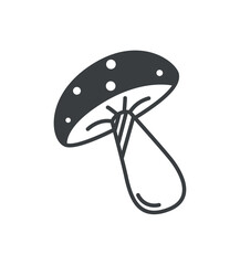 Autumn element of set in black line design. Enchanting coziness of autumn with a black-outlined mushroom evoke a warm and inviting ambiance. Vector illustration.