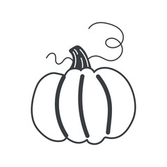 Autumn element of set in black line design. Highlighting of the cozy autumn vibes with a black-outlined pumpkin, setting a warm atmosphere. Vector illustration.