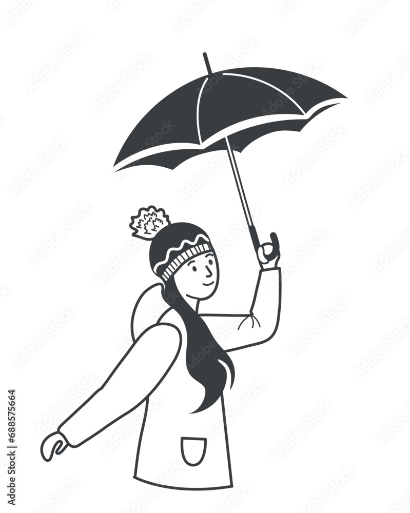 Poster autumn element of set in black line design. autumn theme with character by featuring a black-outline