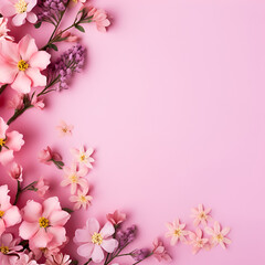 Naklejka na ściany i meble Fresh pink cherry blossoms on light pink background. Pastel color. Generated AI