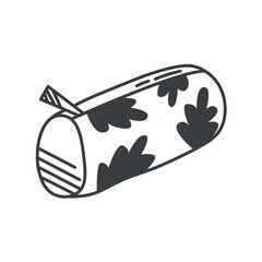 Element of Back to school themed set in black line design. This pencils case is a must-have for the back-to-school season. Vector illustration.