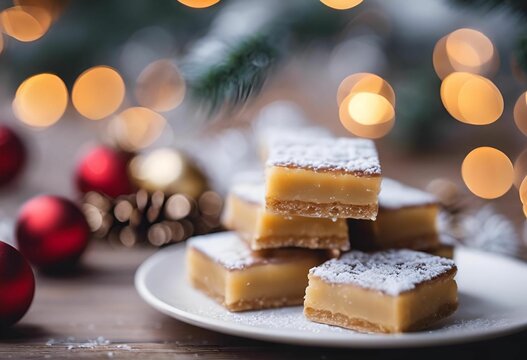 christmas desserts that are on a plate in front of ornaments