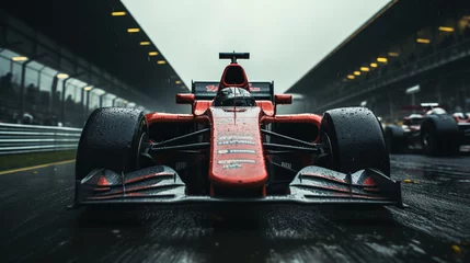 Foto auf Leinwand Modern Racing Car in Formula 1 Racetrack Blurry Background © AI Lounge