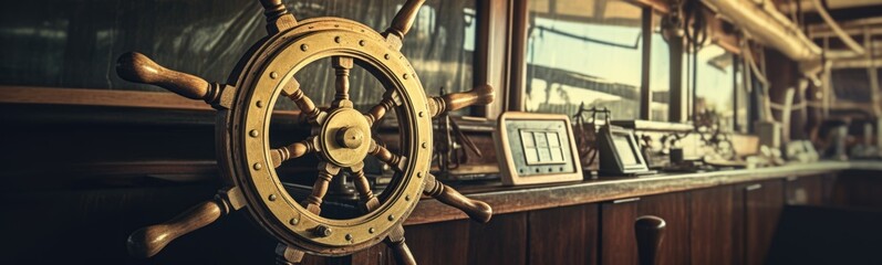 Steering wheel on ship	