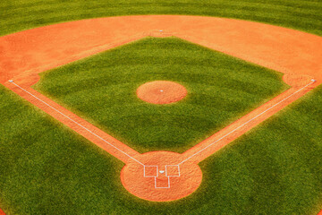 Expansive Aerial View of Lush Baseball Field with Pristine Diamond - 688578298