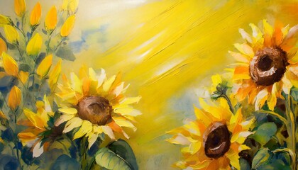 painted abstract yellow background with sunflowers