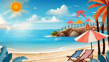 Fototapeta na wymiar summer beach banner background illustration