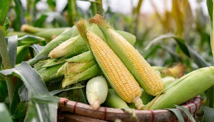 selective focus of corn cobs in organic
