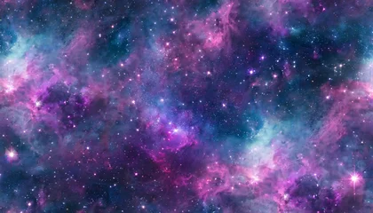 Deurstickers seamless space texture background stars in the night sky with purple pink and blue nebula a high resolution astrology or astronomy backdrop pattern © Robert