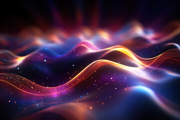 Obraz premium abstract futuristic background with gold PINK blue glowing neon moving high-speed wave lines and bokeh lights. Generative Ai