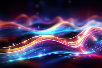 abstract futuristic background with gold PINK blue glowing neon moving high-speed wave lines and bokeh lights. Generative Ai