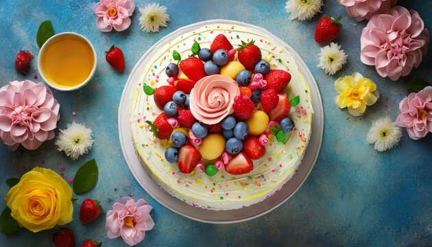 Colorful Birthday Cake Top View