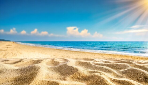 empty sand on beach side space and summer sea side sunny day on background product display montage template web site design generative ai