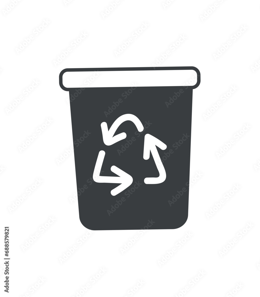 Poster element of save the planet themed set in black line design. black-outline depiction of a garbage con