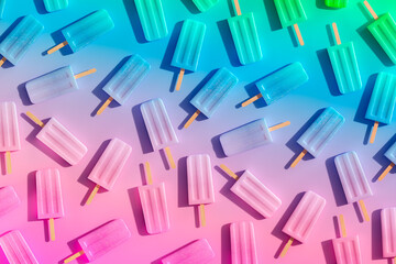 Vibrant Collection of Summer Popsicles on Gradient Blue-Pink Background