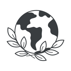 Element of Save the planet themed set in black line design. A planet wrapped in greenery is a symbol of the need to carefully care for your environment. Vector illustration.