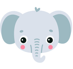 Cute elephant face, flat vector children's illustration on white background . Vector illustration