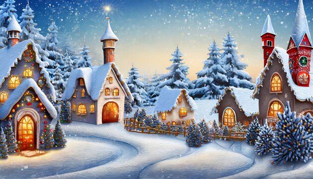 christmas winter fairy village landscape ai generated image