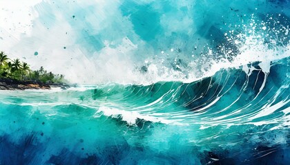 abstract ocean beach paint background creative abstract water blue sea wave painted background wallpaper texture modern art generative ai - obrazy, fototapety, plakaty