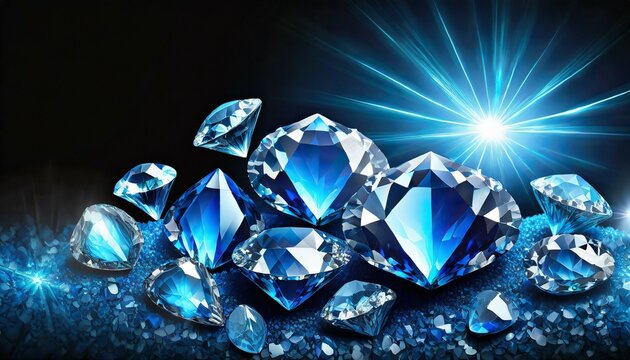 a bunch of blue diamonds on a black background with a bright light shining on the top of the image and the bottom of the image generative ai
