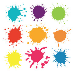 Colorful ink spots set vector. Color paint splatter. Colorful ink stains, abstract paints splashes.
