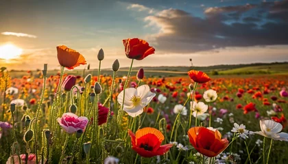 Rolgordijnen amazing poppy field summer flowers © Claudio