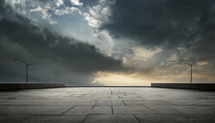 dark street floor background with dramatic sky for car or product placement and presentation