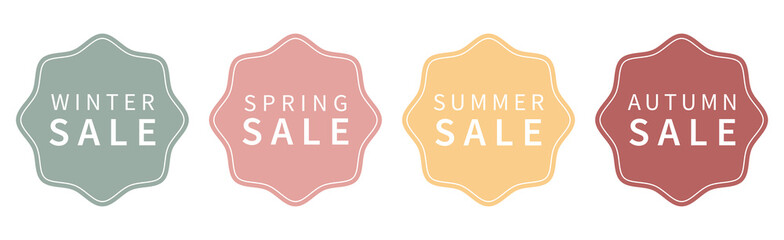 Set of seasonal stickers for discounts and promotions. Minimalistic vector discount icons for different seasons