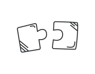 Business element of set in black line design. A black outline illustration of puzzle pieces coming together, symbolizing problem-solving and strategy in a business theme. Vector illustration.