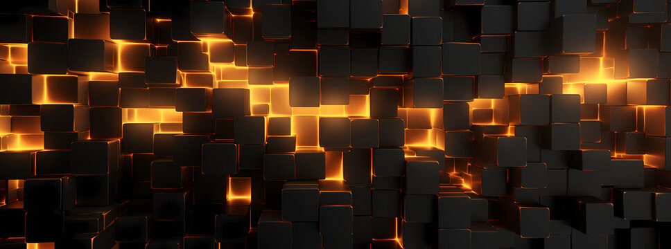 fire wallpaper, black abstract wallpaper hd, in the style of cubist geometric fragmentation, dark orange and light gold, voxel art, industrial urban scenes, light-filled, softbox lighting, conceptual 