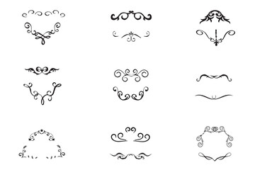 Ornate vintage handdrawn frames, labels, scrolls, logo, branches, leaves and floral motif. For greeting cards, wedding invitations, restaurant menu, royal certificates