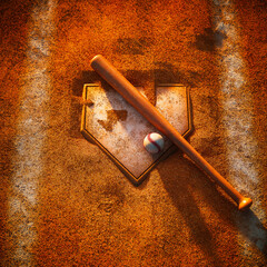 Close-Up of Weathered Baseball Equipment on a Dusty Home Plate