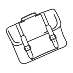 Business element of set in black line design. A black outline illustration of a professional-looking briefcase or bag, symbolizing business world's readiness and organization. Vector illustration.