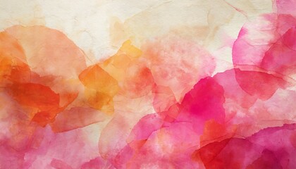 bright hot pink watercolor and soft peach orange and beige colors on old crumpled paper texture design elegant watercolor paint illustration - obrazy, fototapety, plakaty