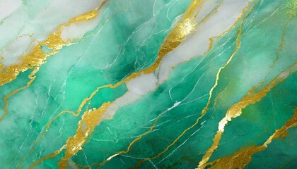 Fototapeta na wymiar abstract marble background white turquoise green marble texture with gold veins abstract luxury background for wallpaper banner invitation website generative ai drawing in watercolor style
