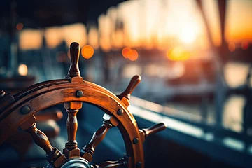 Deurstickers Steering wheel on ship  © kramynina