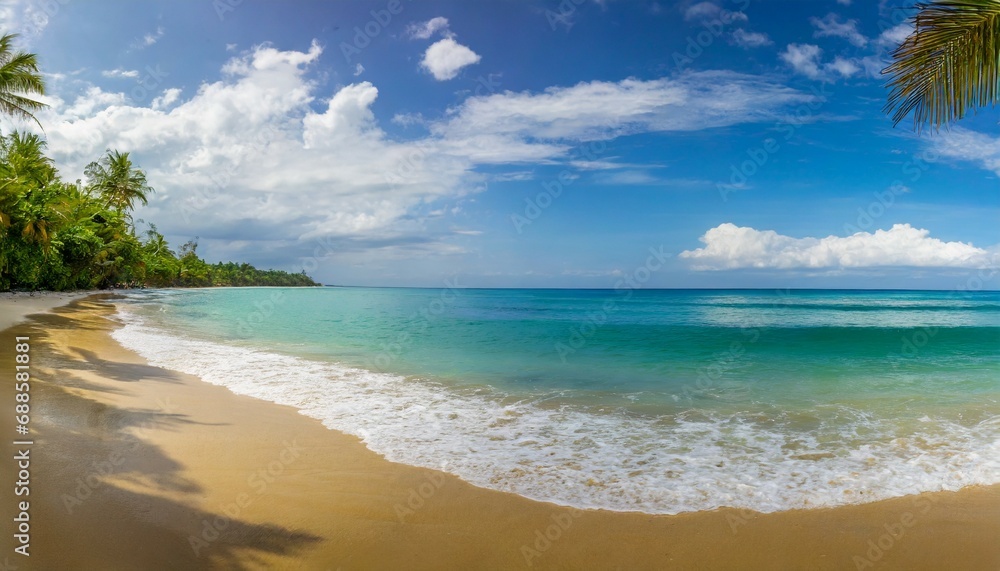 Wall mural tropical beach panorama seascape with a wide horizon showcasing the beautiful expanse of the sky mee