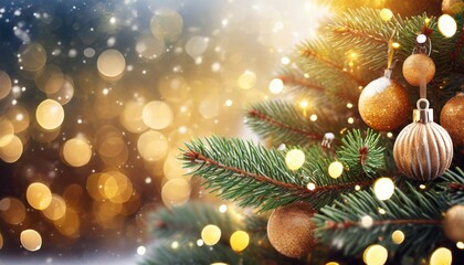 Obraz na płótnie Canvas christmas tree background with gold blurred light