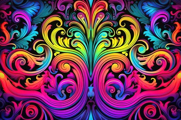 horizontal abstract view of psychedelic fluorescent decoration pattern AI generated