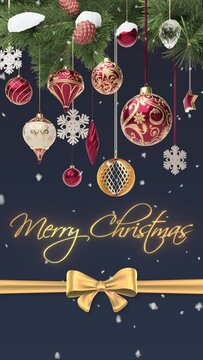Merry Christmas greeting, vertical version, blue background