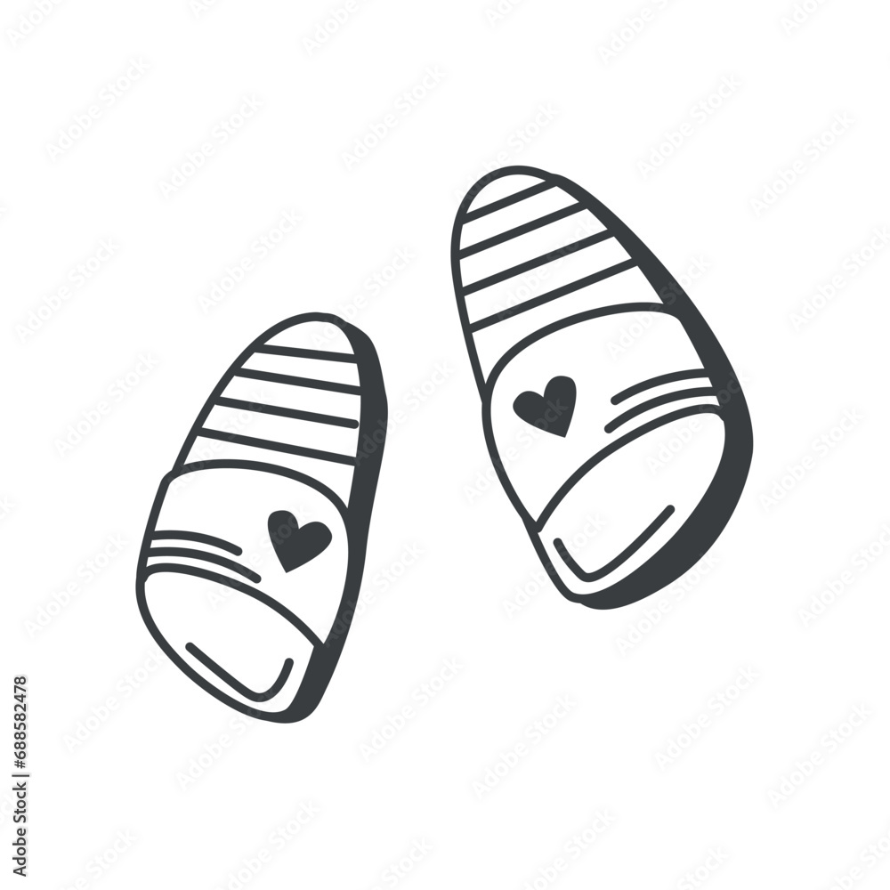 Poster freelance element of set in black line design. an image showcasing slippers, representing the relaxe