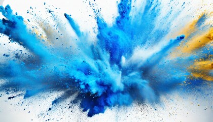 bright blue holi paint color powder festival explosion burst white background industrial print concept background